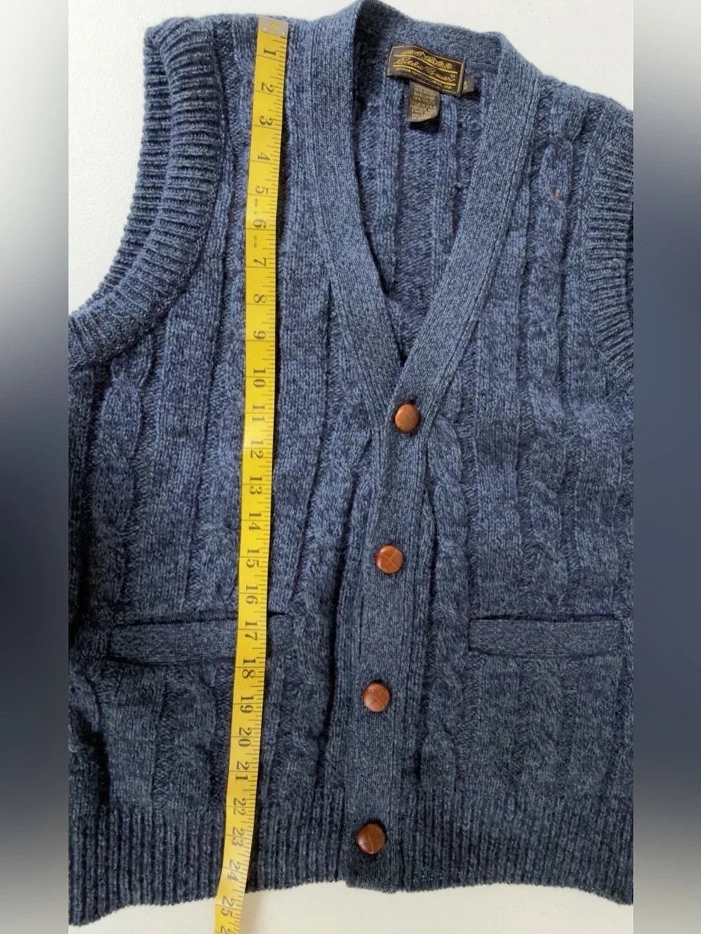 VTG Eddie Bauer Wool Cable Knit Sweater Vest Heathered Gray USA Made Mens Sz S